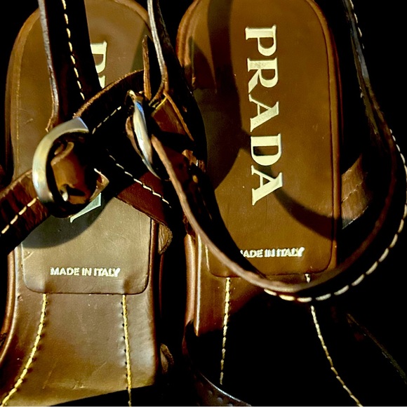 PRADA wedge sandals brown terra strap - Picture 3 of 13